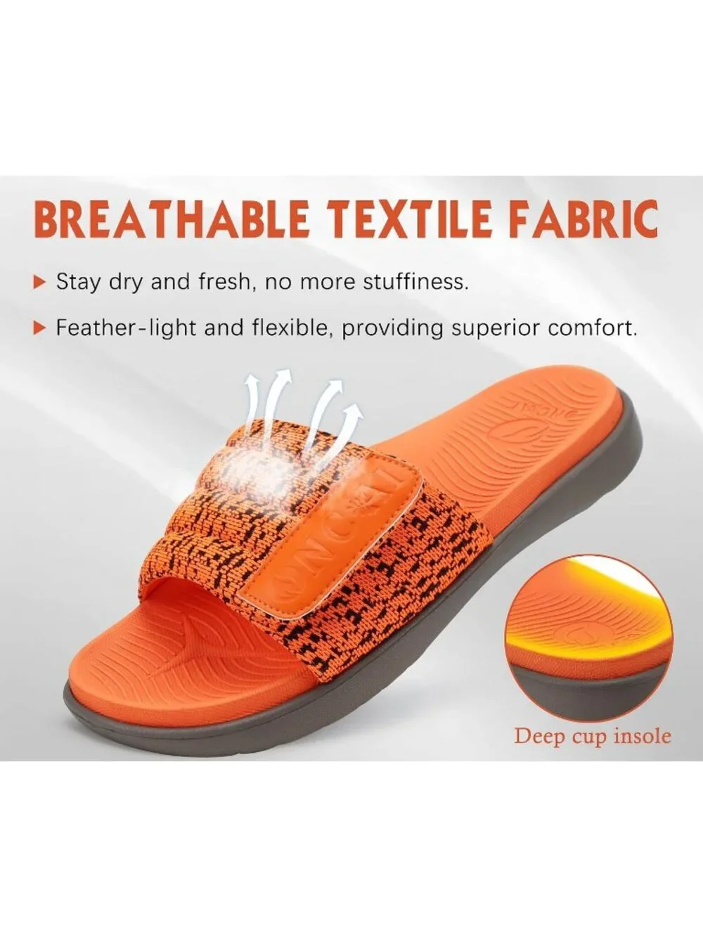 Men's Orange Arch Support Sport Slides Open Toe Adjustable Orthotic Sandal Shoes